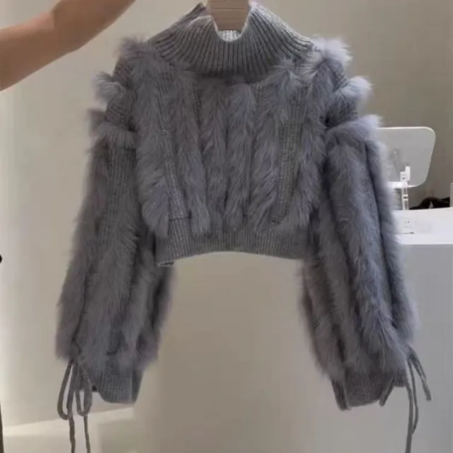 Furry Fashionable Temperament Short Sweater Gray - Shop at LoveMi