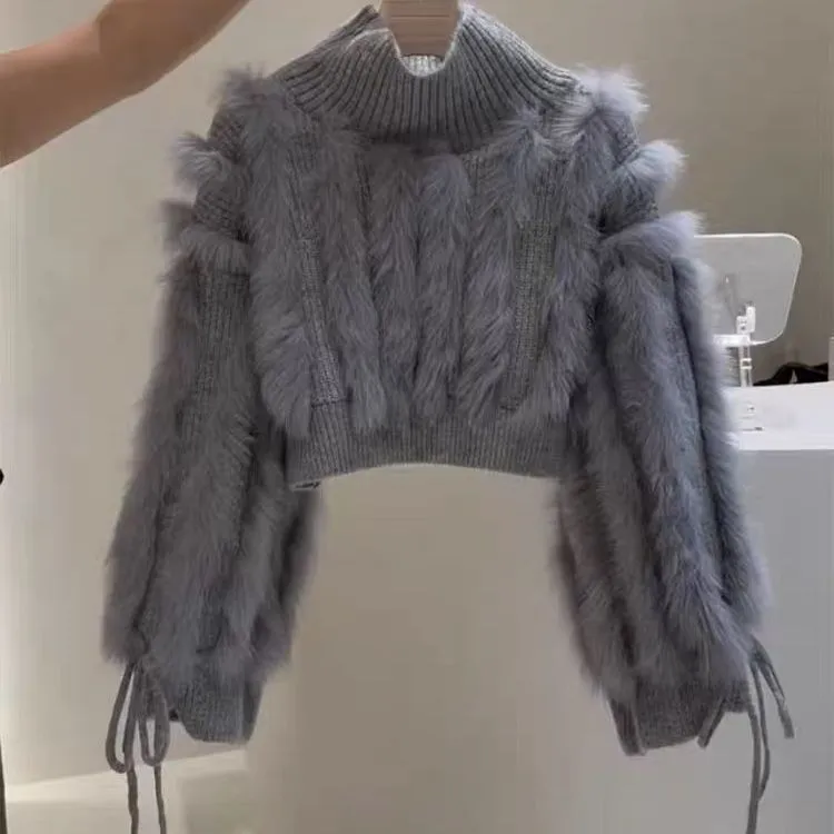 Furry Fashionable Temperament Short Sweater - Gray