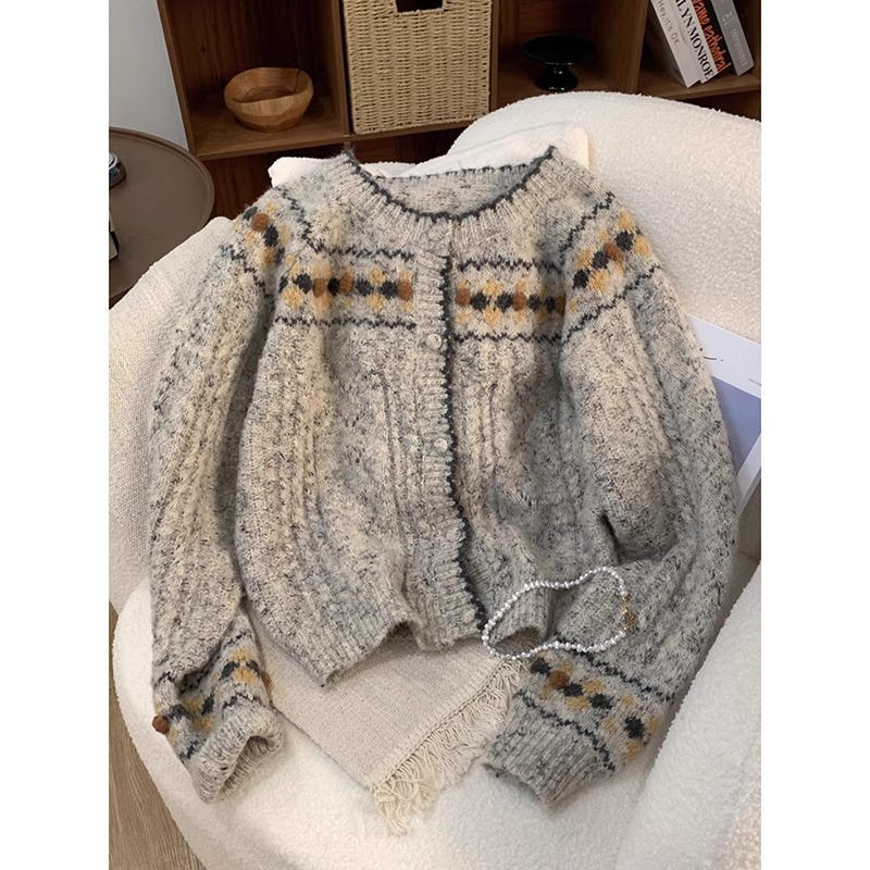Winter Idle Style Short Cashmere Knitted Cardigan Outer Wear Sweater Gray Sweater - Shop at LoveMi