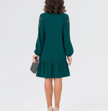 Round Neck Long Sleeve Hollow Lace Sleeve Slim Fit Patchwork Dress