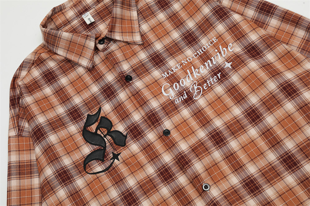 Japanese Retro Plaid Long Sleeve Shirt Men's American Street Fashion