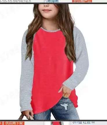 Half Sleeve Round Neck Contrast Color Waist Fat T shirt Women's Long Sleeve Red - Shop at LoveMi