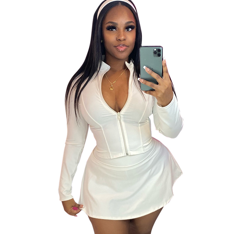 Women's Fashion Slim-fit Zipper Cardigan Two-piece Suit