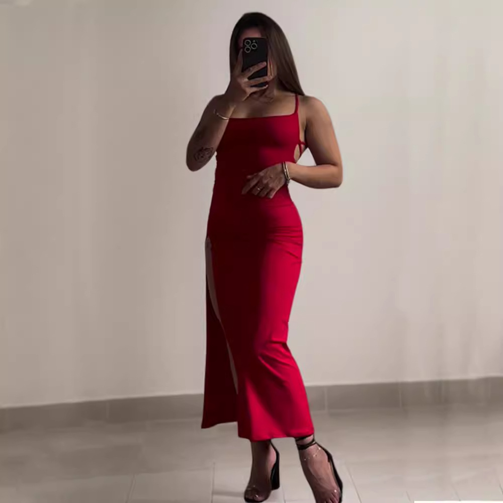 Women's Lace-up Backless Slit Dress Long Dress