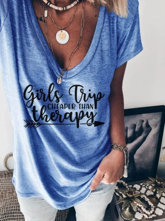 Women's V neck Collar Short Sleeve T shirt Women Blue - Shop at LoveMi