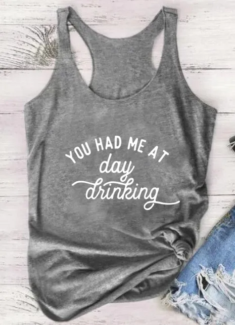 Summer YOU HAD ME AT Day Drinking Letter I shaped Vest Dark Gray White - Shop at LoveMi