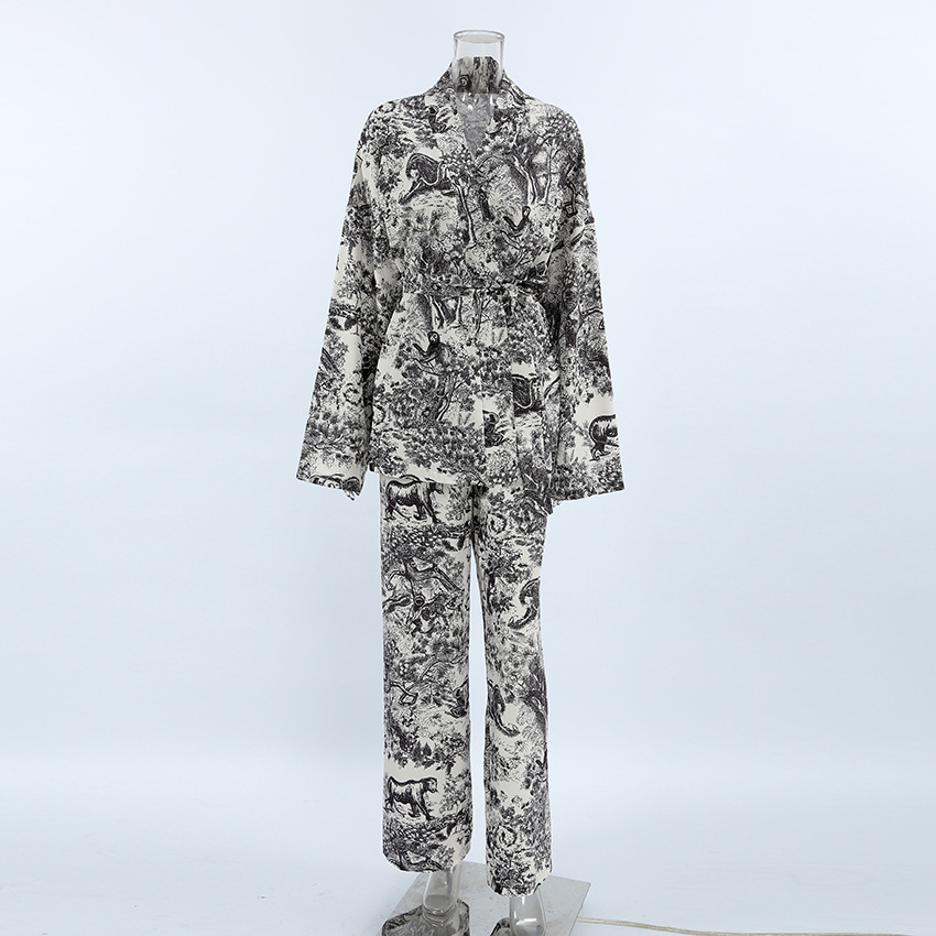 Skin friendly Design Printing Long Sleeve Nightgown Women's Suit Printing - Shop at LoveMi