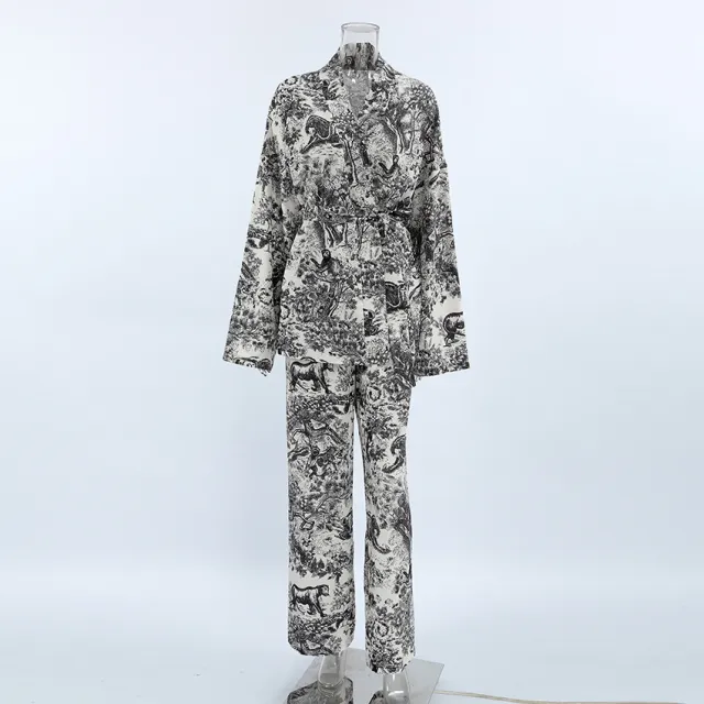 Skin friendly Design Printing Long Sleeve Nightgown Women's Suit Printing - Shop at LoveMi