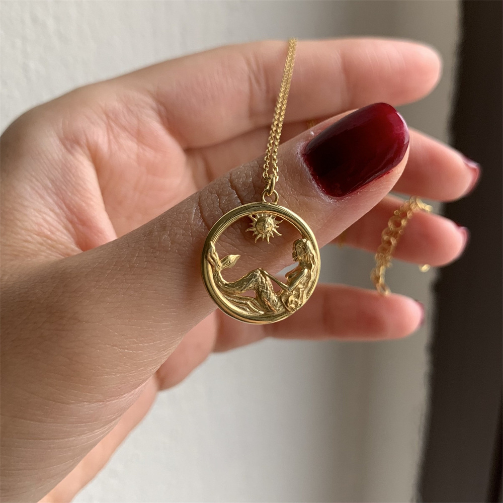Hollow Mermaid Necklace Style Geometric Round