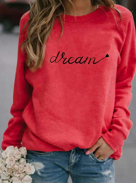 Dream Letter 3D Printed Round Neck Long sleeved Shirt Red - Shop at LoveMi