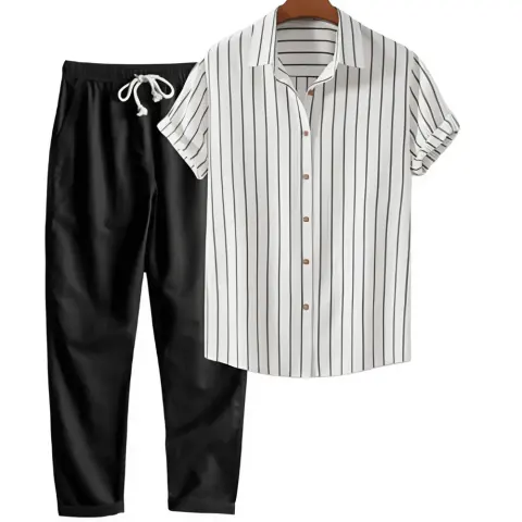 Printed Loose Short Sleeve Shirt Trousers Suit Men's Casual