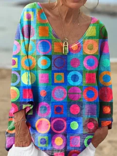 Street Hipster V-neck Long Sleeve Loose Top Summer - Style 6-4Xl - View 1