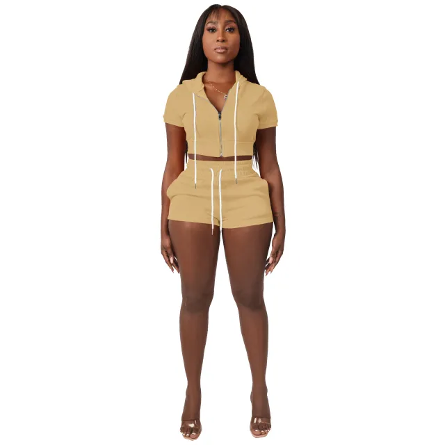 Top Hoodie Two piece Set Suit Khaki - Shop at LoveMi