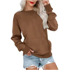Women's Pin Solid Colour Round Neck Loose Long-sleeved Sweater - Caramel Colour - View 1