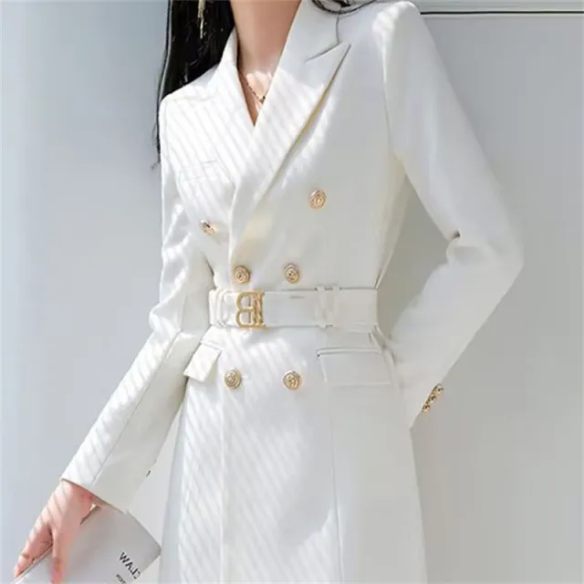 Office Lady Style Slimming Waist Trimming Coat Women's Top White - Shop at LoveMi