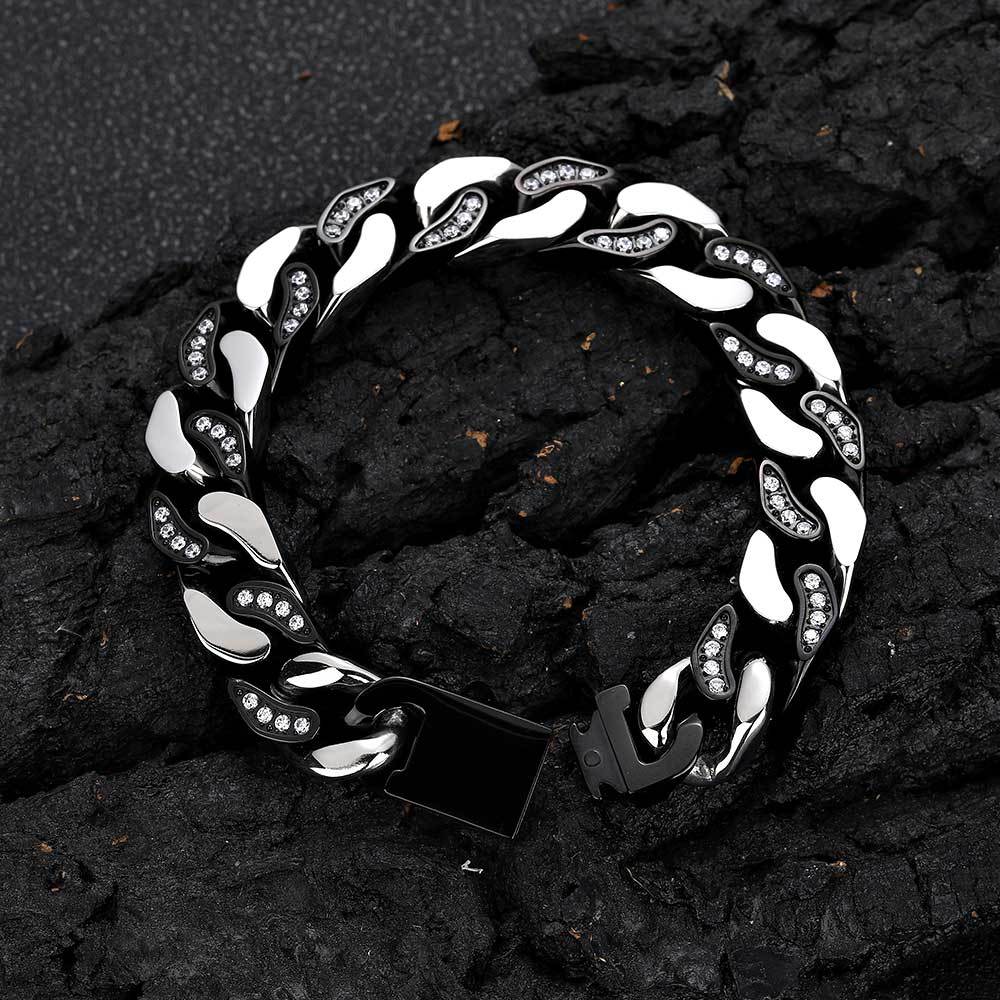 Stainless Steel Men's Half Rhinestone Zircon Four-sided Grinding Titanium Steel Bracelet
