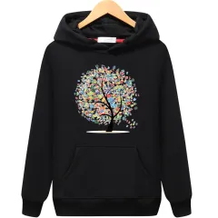 Women's Hooded Pullover Printed Fashionable Casual Loose Hoodie - Black - View 1