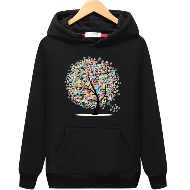 Women's Hooded Pullover Printed Fashionable Casual Loose Hoodie Black - Shop at LoveMi