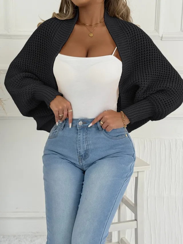 Women's Cardigan Short Coat Shawl Irregular Sweater Black - Shop at LoveMi