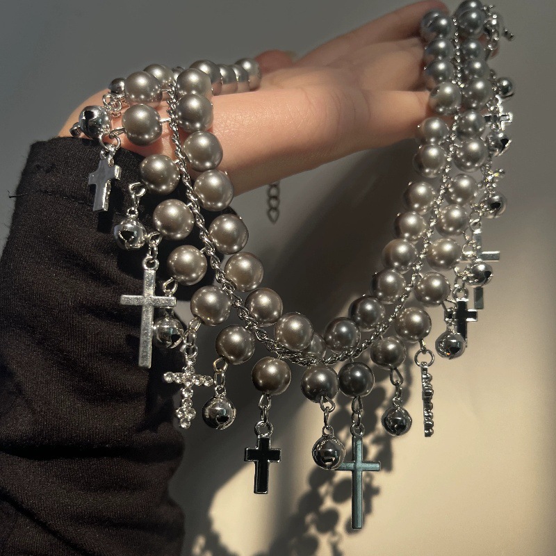 Design High-grade French Elegant Double-layer Gray Pearl Necklace