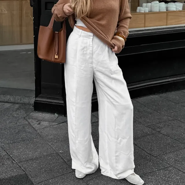 High Waist Wide Leg Pants Trousers Loose White - Shop at LoveMi