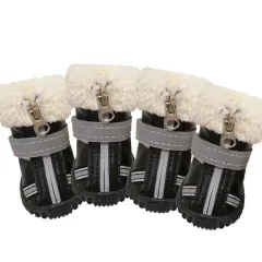 Puppy Waterproof Warm With Velvet Non-slip Wear-resistant Winter Snow Boots - Black - View 1