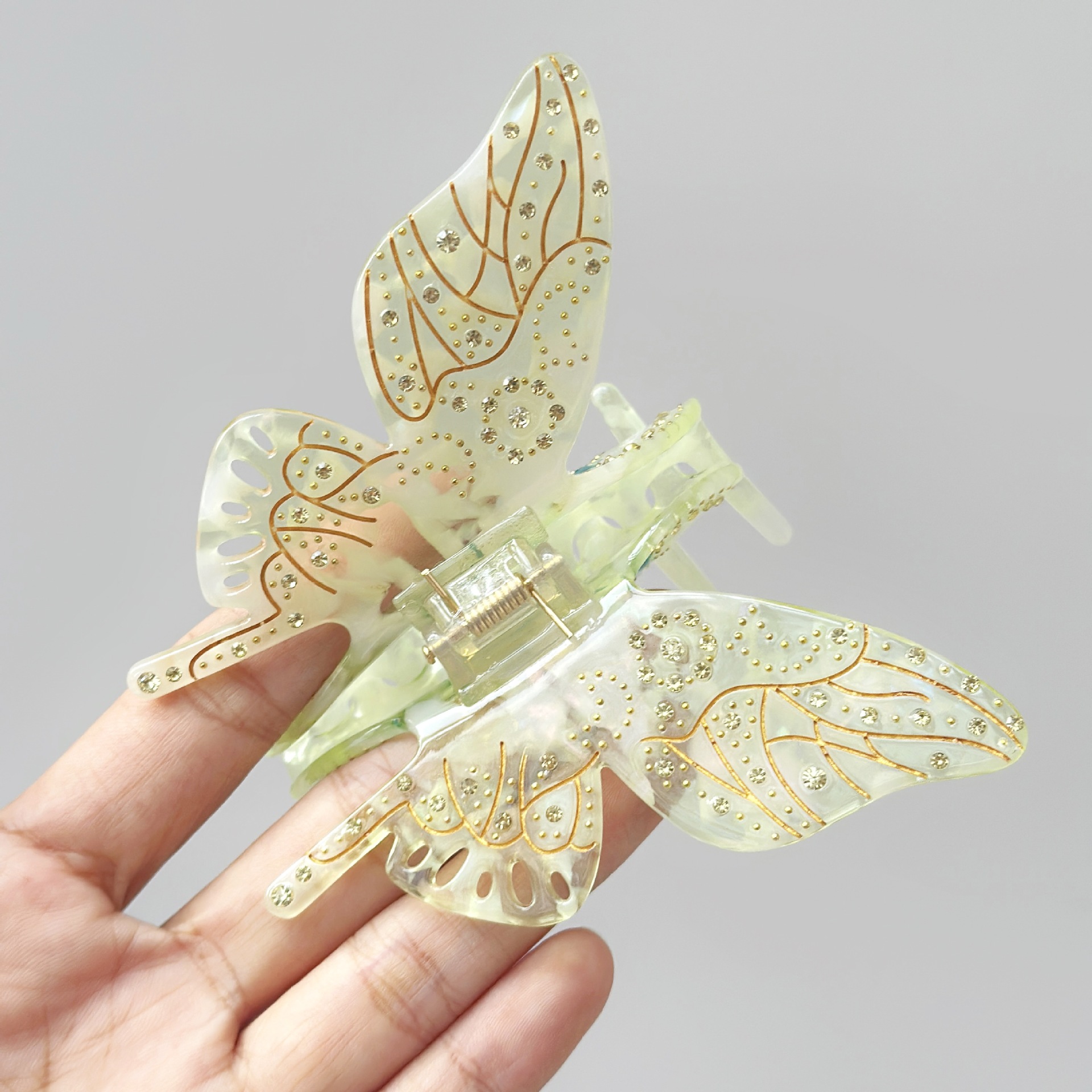 Oversized Light Luxury Glass Butterfly Hair Claw Headdress Jelly Green - Shop at LoveMi