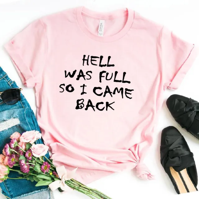 HELL WAS FULL Short Sleeve Top Pink T Black Word - Shop at LoveMi