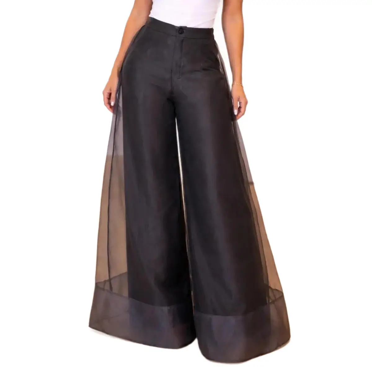 High-waisted Mesh Sheer Wide-leg Pants