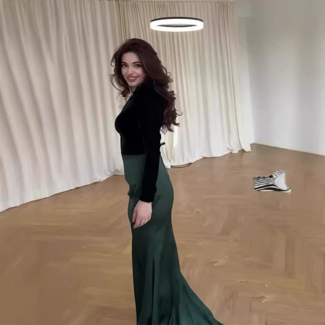 Velvet V-Neck Long-Sleeve Dress, picture 2 of 5