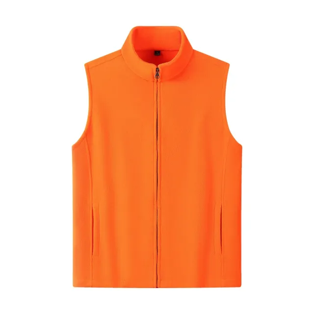 Zipper Stand Collar Double sided Fleece Cardigan Fleece Vest Orange - Shop at LoveMi