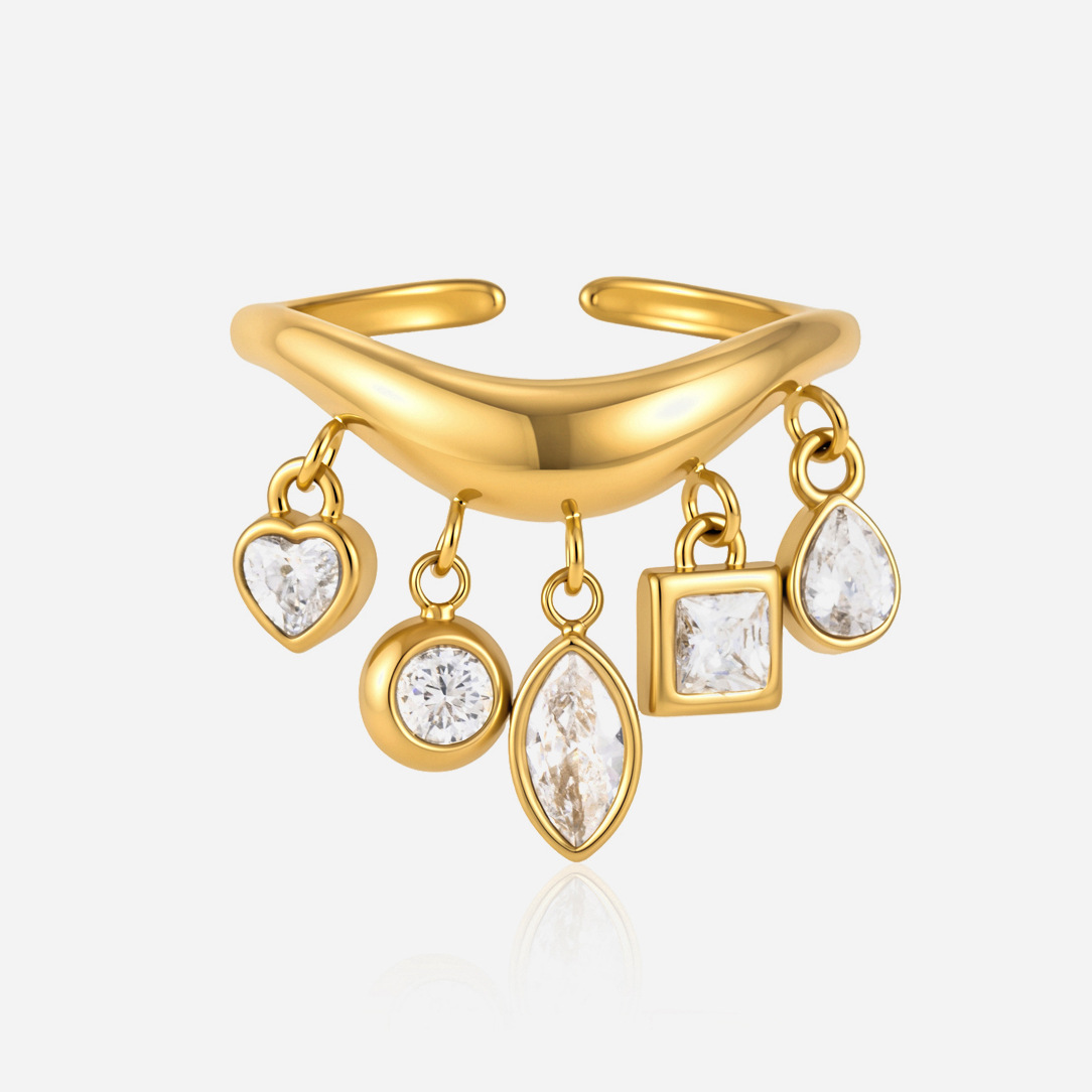 Niche, High-end Zircon Tassel Pendant And Wave-shaped Open Ring
