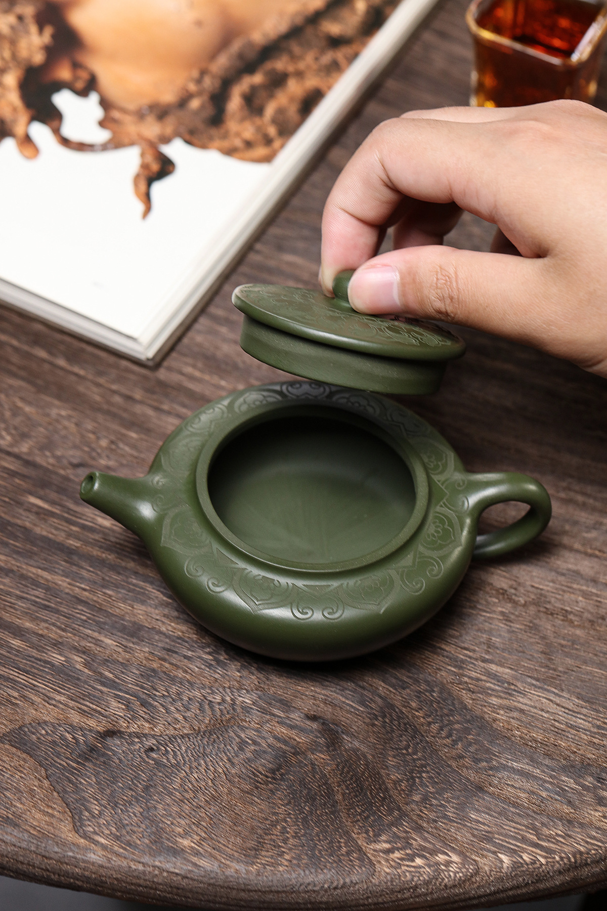 Title 2, Hand-carved flat morning purple sand teapot mad...