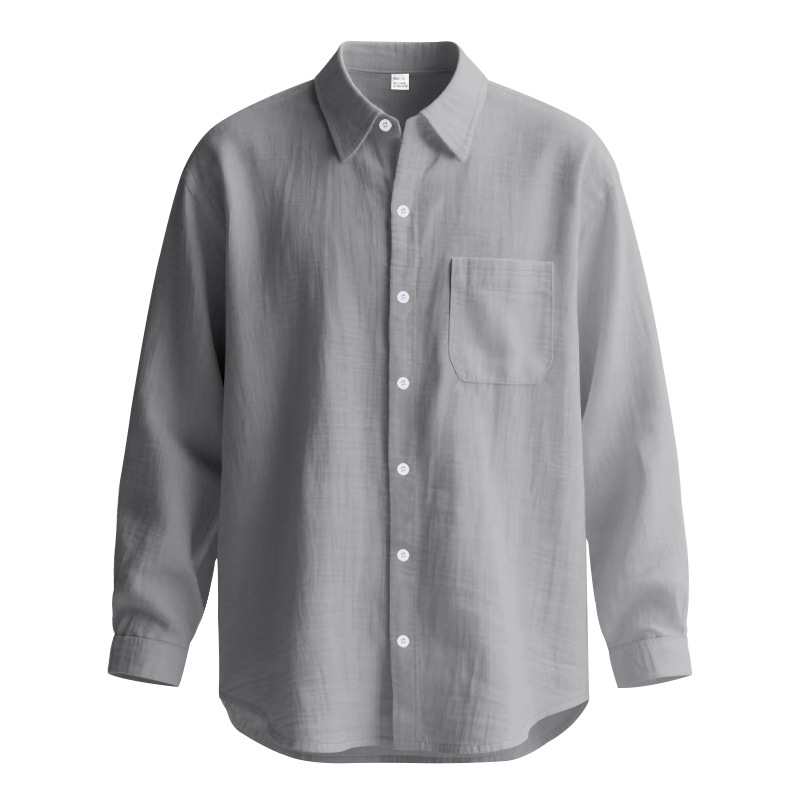 Breathable Linen Blend Solid Lapel Shirt with Long Sleeves