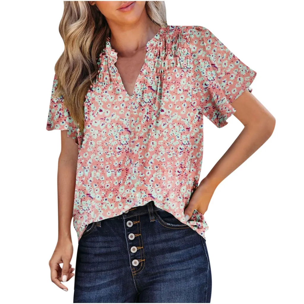 Women's Printed Fashion Short-sleeved Top - Pink