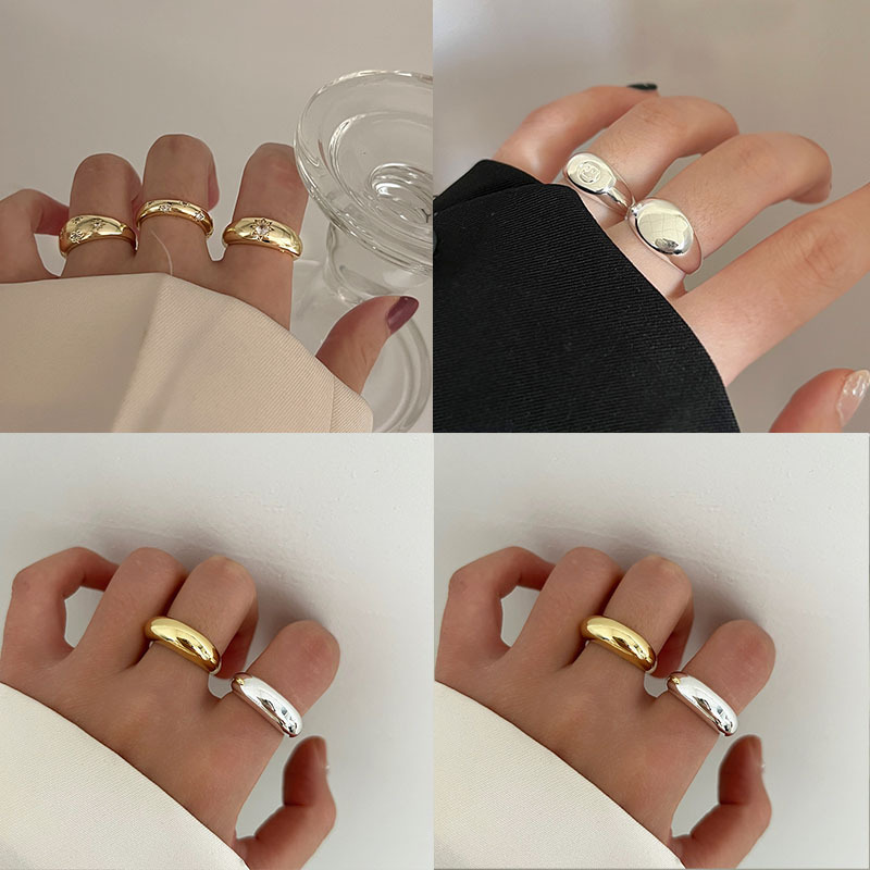 Minimalist Basic Smooth Opening Ring Female All-matching Graceful Personality Fashion Ring Cold Style
