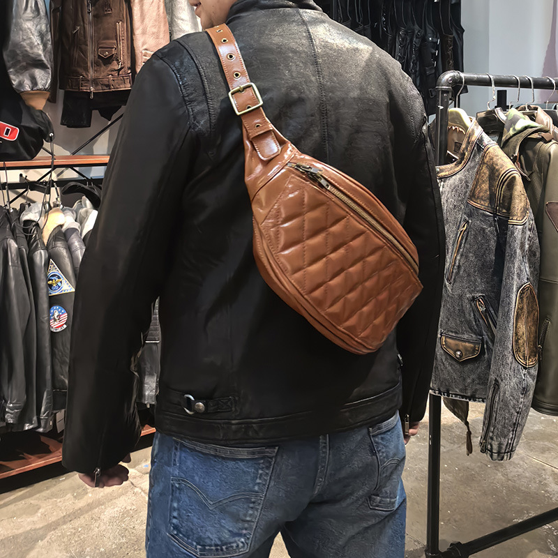 Mens First-Layer Oil-Wax Leather Crossbody Bag