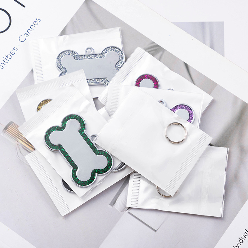 Zinc Alloy Dog Anti-lost Tag With Bone-shaped Edges And Shimmering Metallic Powder