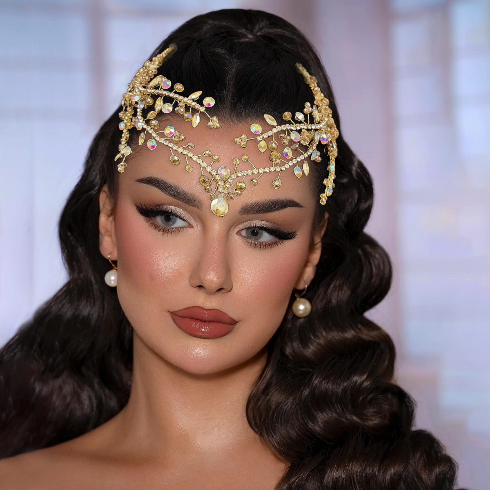 Handmade Forehead Chain Double Hair Comb Pendant Forehead Ornament In Colorful Hues