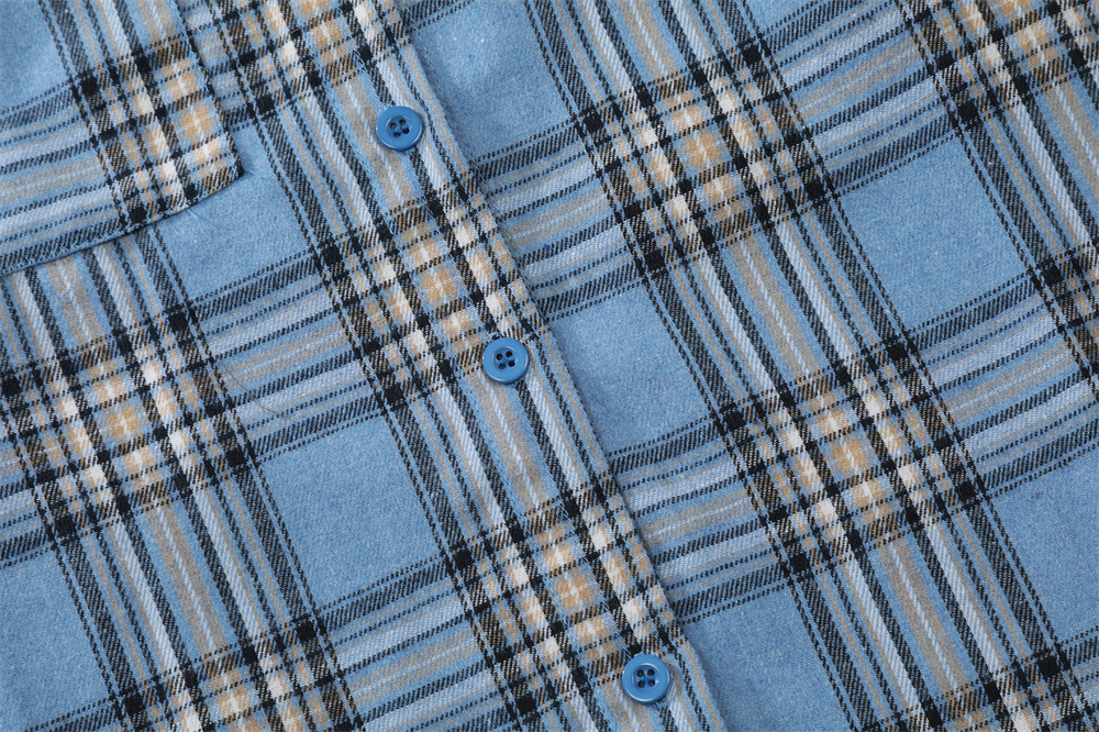 American Fashion Brand Badge Plaid Long Sleeve Shirt Outer Wear