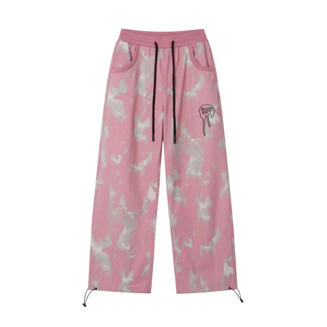 Special Craft Contrast Color Abstract Embroidered Loose Casual Dopamine Wide Leg Trousers Pink - Shop at LoveMi