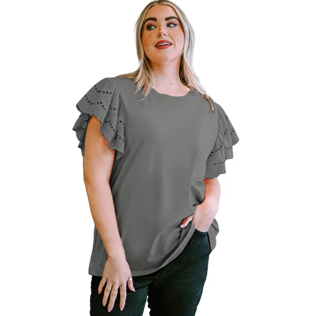 Female Lace Hollow Out Versatile Casual Short Sleeved Shirt Style1011 5X - Shop at LoveMi