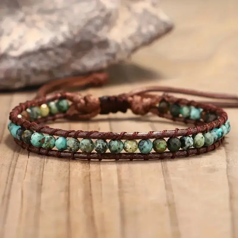 Womens Handwoven Natural Stone Bead Plastic
