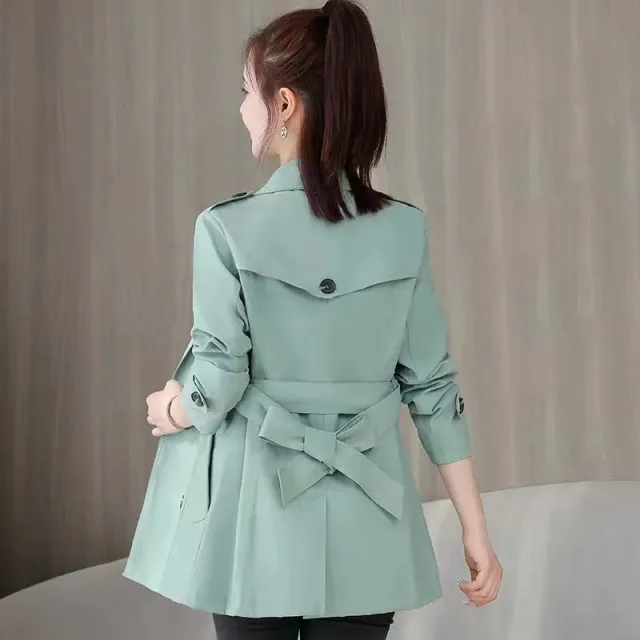 Elegant Slimming British Style Petite Top Student Double Breasted Coat Ice Green - Shop at LoveMi