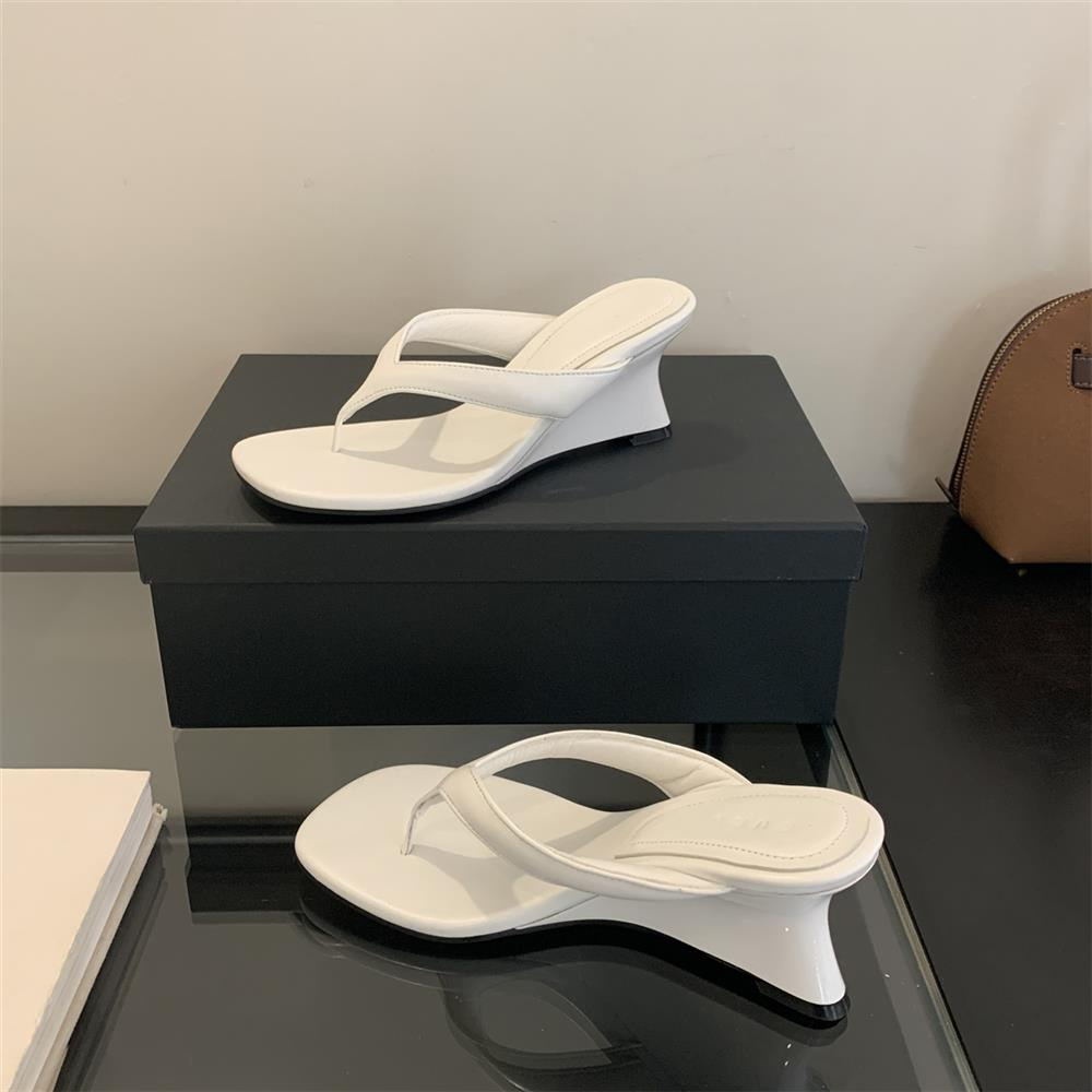 Square-toe Wedge Thong Sandals With High Heels