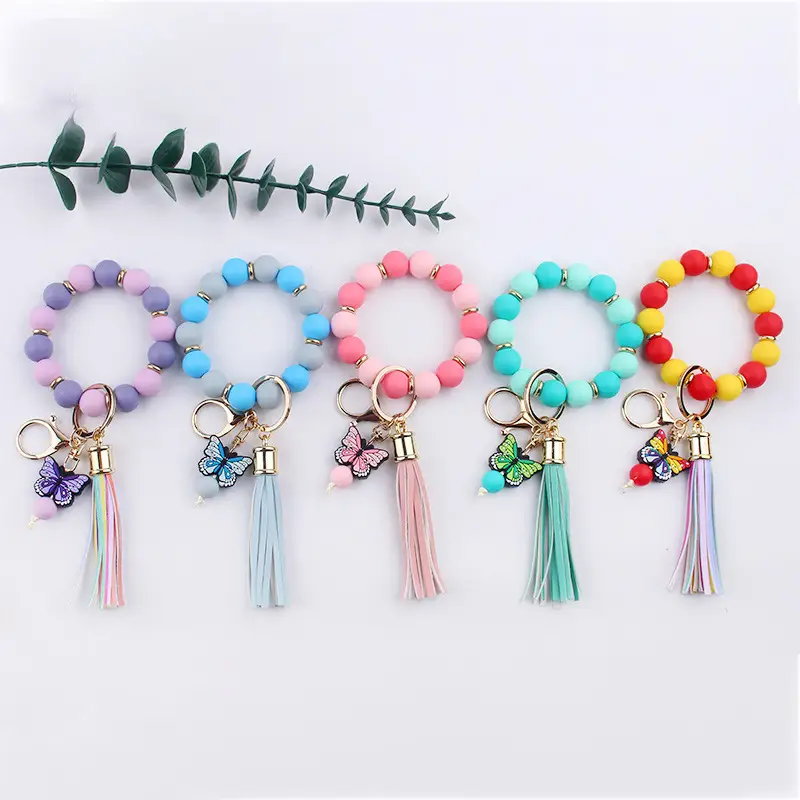 Creative DIY Beaded Cartoon Butterfly Wrist Keychain