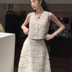 Fushan Tea Flower Vest Short And Long Skirt French Style Temperament Design Sense Suit - Top - View 1
