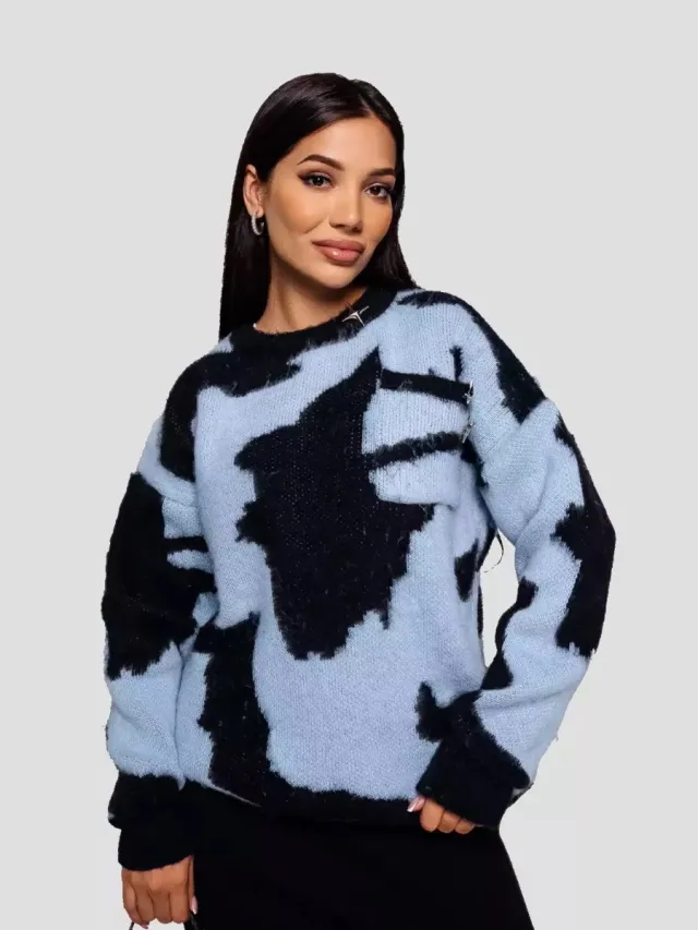 Contrast Color Round Neck Plus Size Women's Loose Sweater Black - Shop at LoveMi