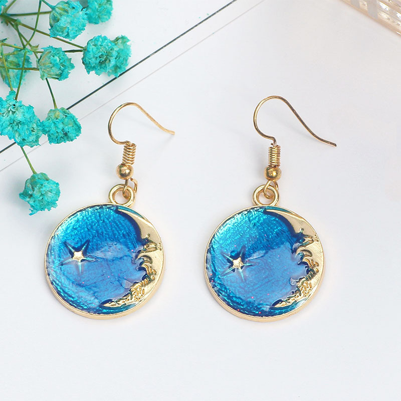Blue Long Tassel Asymmetric Planet Earrings