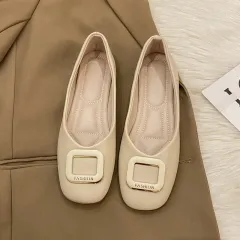 Women's Retro Square Head Pumps Soft Bottom Gommino - Beige - View 1